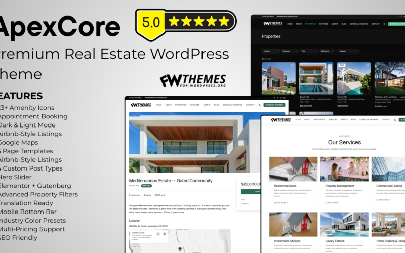 ApexCore Premium Real Estate WordPress Theme