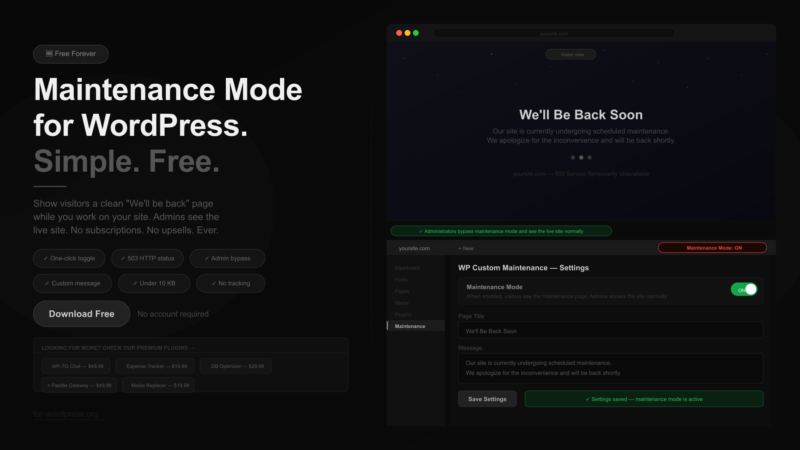 Free WP Maintenance Plugin